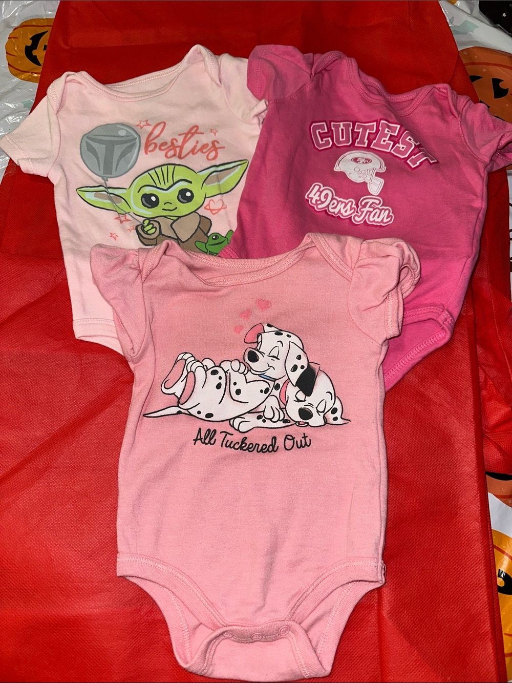 Disney Girls Three-Pack Pink Onesies - Light Pink, Pink & Dark Pink
